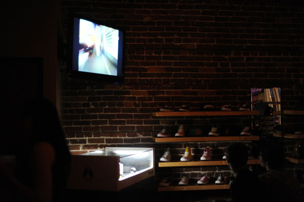 The video also played in SPoT Skate Shop next door