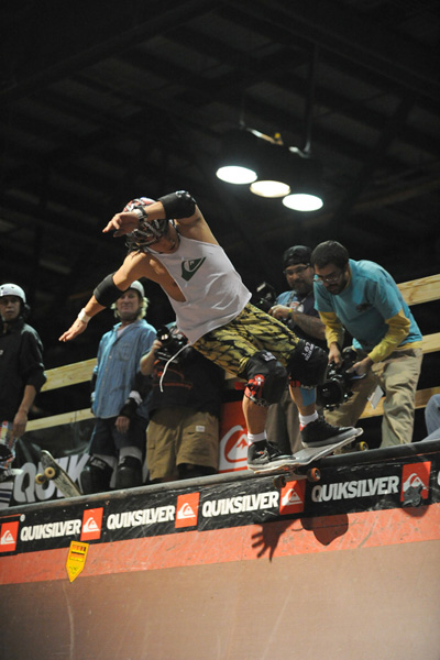 Christian Hosoi makes the rock and roll boardslide