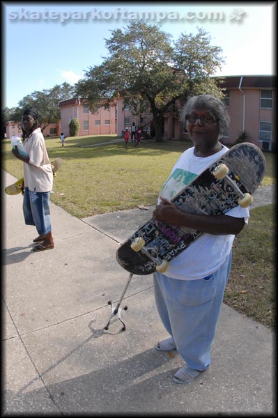 Grandma with a cane asked for a skateboard