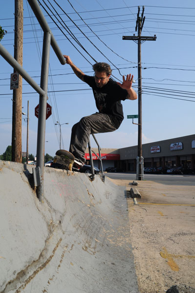 Clements sits up high on a frontside pivot