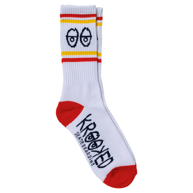 Krooked Eyes White Red Yellow Crew Socks