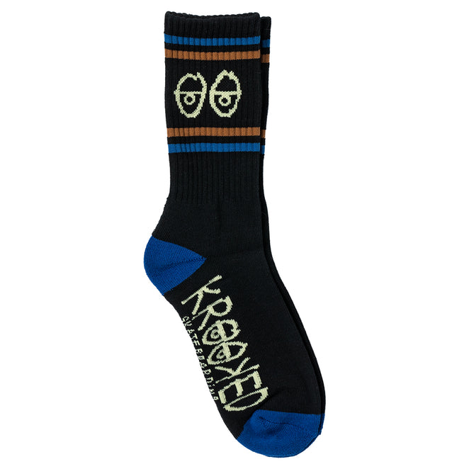 Krooked Eyes Black Blue Brown Crew Socks
