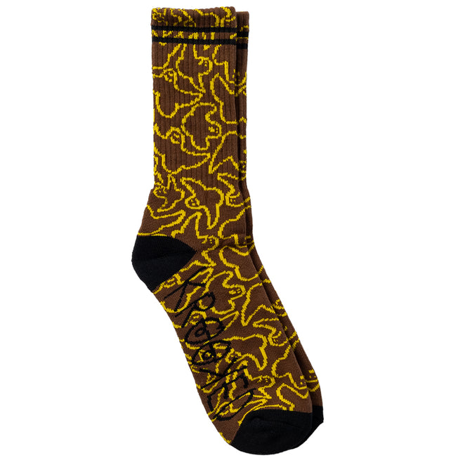 Krooked Multi Birds Brown Crew Socks