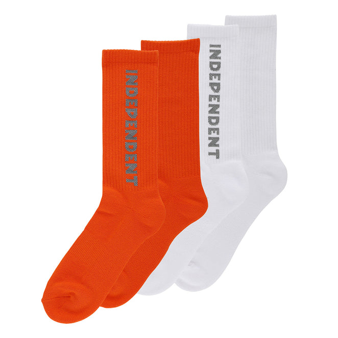 Independent Baseline 2-Pack White Orange Crew Socks