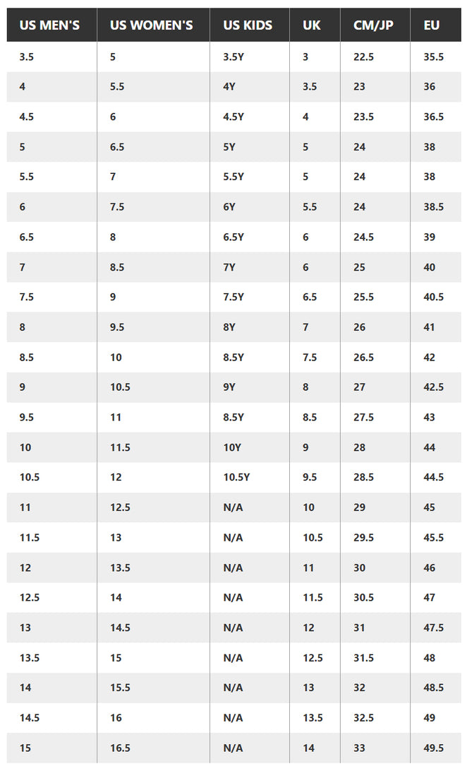 Nike SB Shoe Size Guide
