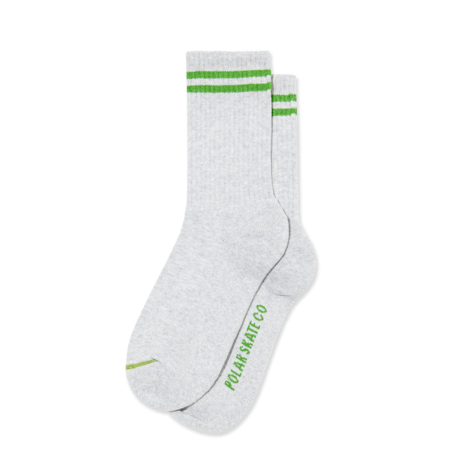 Polar Skateboards Grey Green 2 Stripes Rib Socks