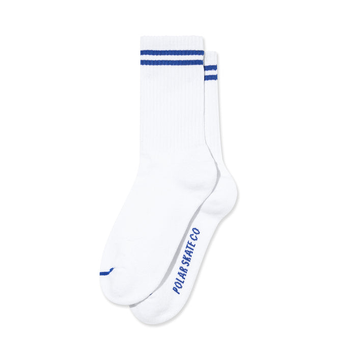 Polar Skateboards White Blue 2 Stripes Rib Socks