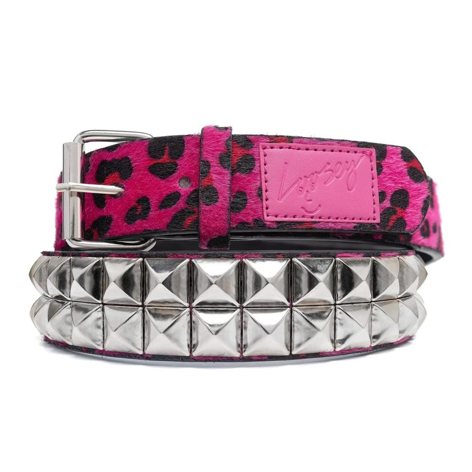 Vintage y2k Women\'s Pink Guess Cheetah Print Studded Leather Belt Y2k guess cheetah print - Gem main image 3