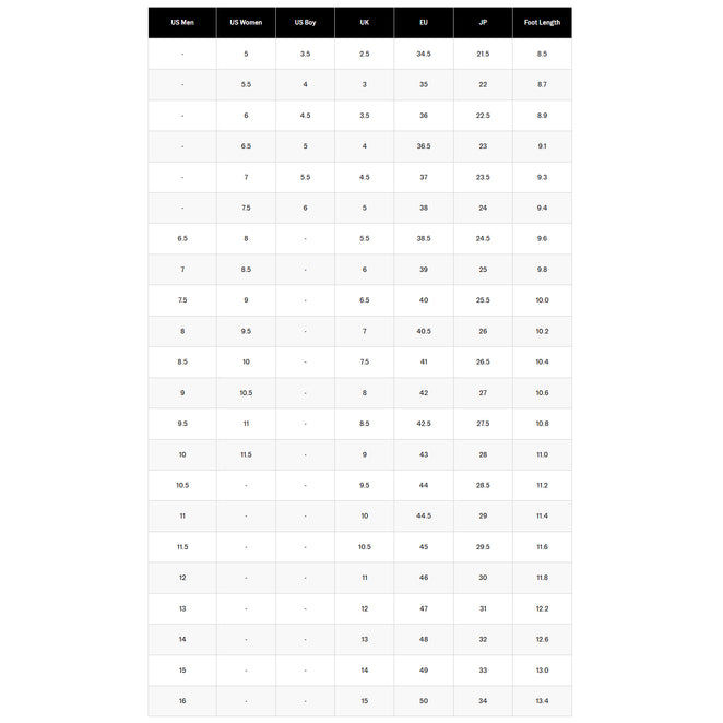 Vans Shoes Size Guide