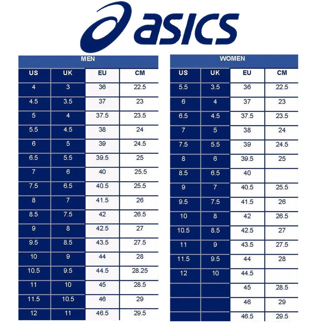 Asics Footwear Size Guide