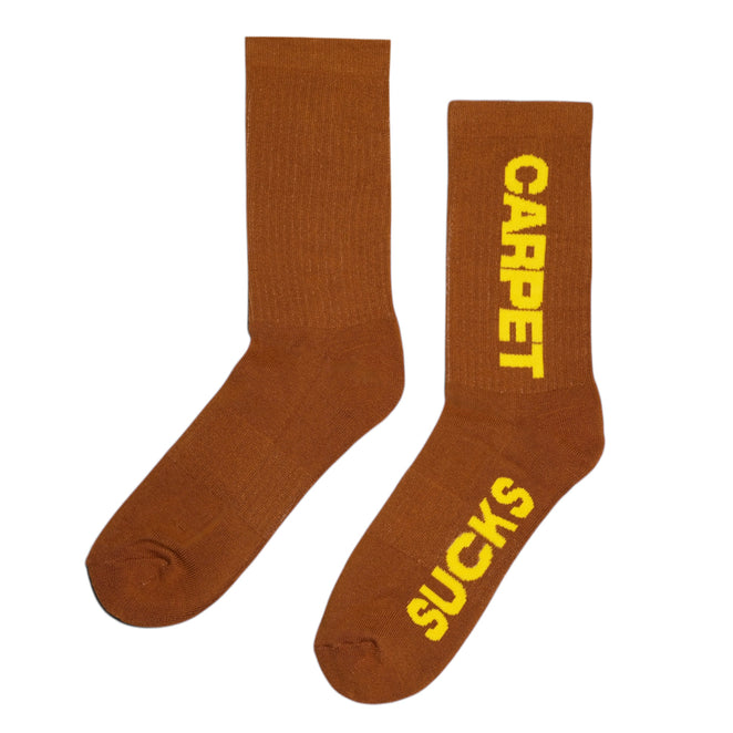 Carpet Company Sucks Brown Crew Socks