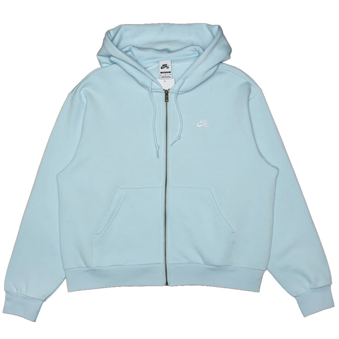 Nike SB Glacier Blue Essentials Embroidered Fleece Zip-Up Skate Hooded Sweatshirt
