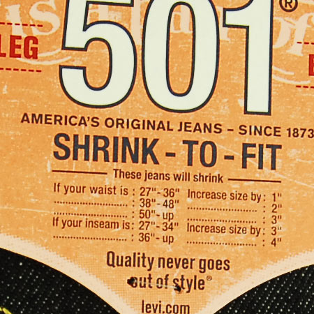 Levis 501 Shrink To Fit Size Chart