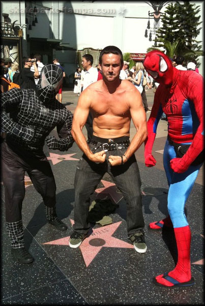 crazy costume characters that lurk Hollywood Blvd
