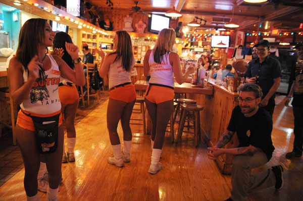 Song and dance done by the Hooters servers