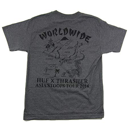 HUF Thrasher x HUF Asia Tour Souvenir T Shirt in stock at SPoT Skate Shop